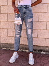 Pantalon droit d'automne, pantalon délavé hipster de rue, jean bleu taille haute